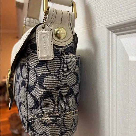 Coach Y2K L0773-11772 Bleeker Denim Signature C Flap Satchel w White Leather GUC - Picture 3 of 16